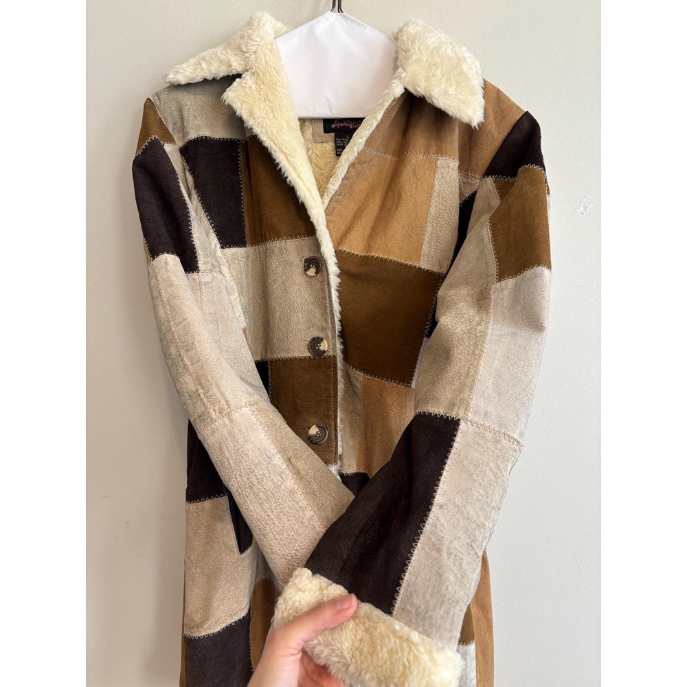 Y2K Tan Brown Suede Patchwork Jacket Leather Indi… - image 5